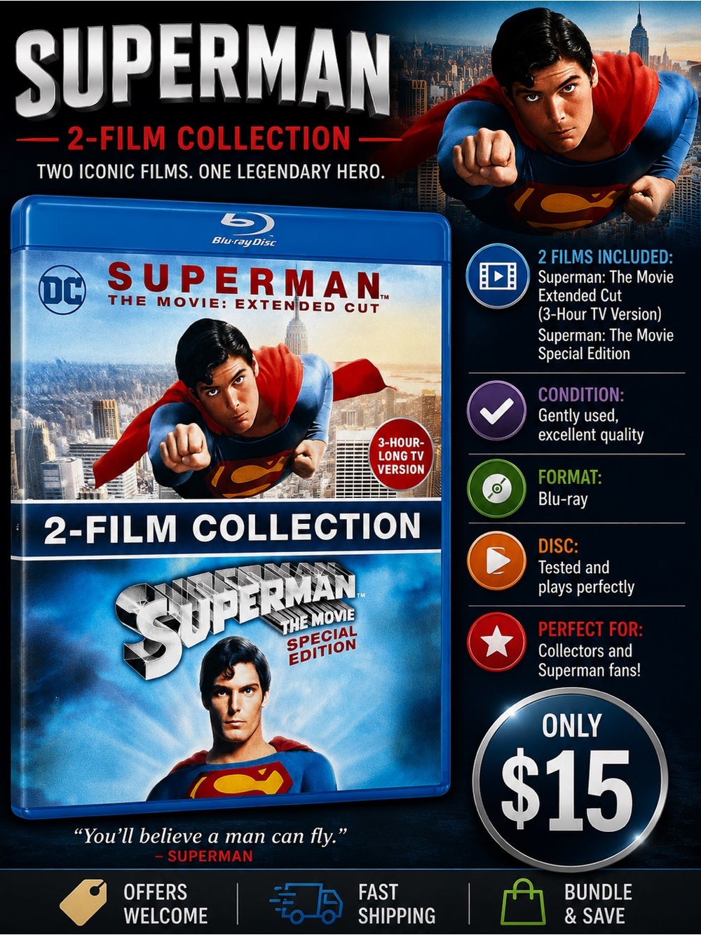 Superman The Movie Blu-ray Extended Special Edition 2-Film Set